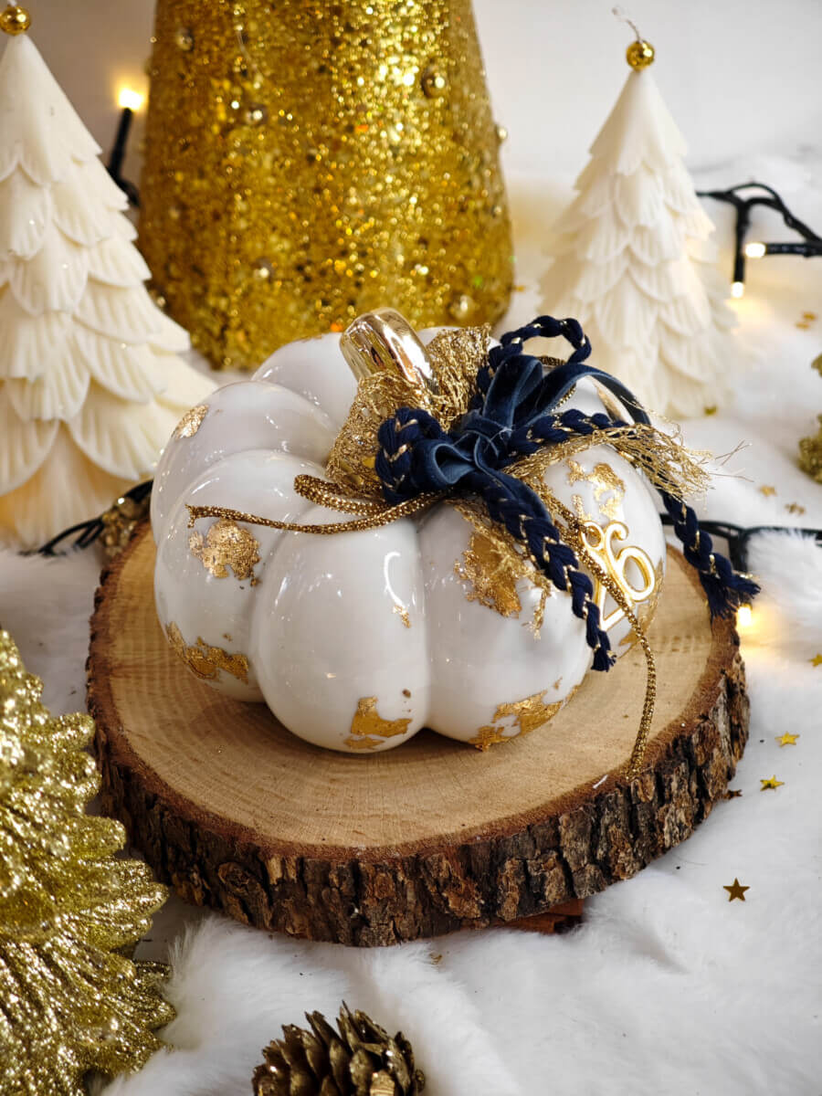 Γούρι Πήλινη Κολοκύθα Με Φύλλα Χρυσού