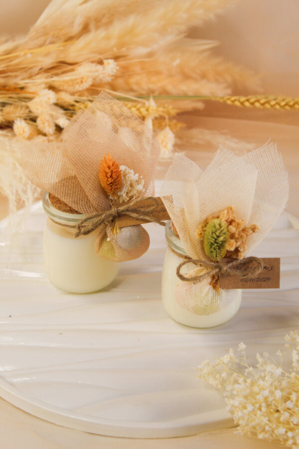 Μπομπονιέρα Γάμου - Βάπτισης Κερί Σε Γυάλινο Βαζάκι Με Φελλό