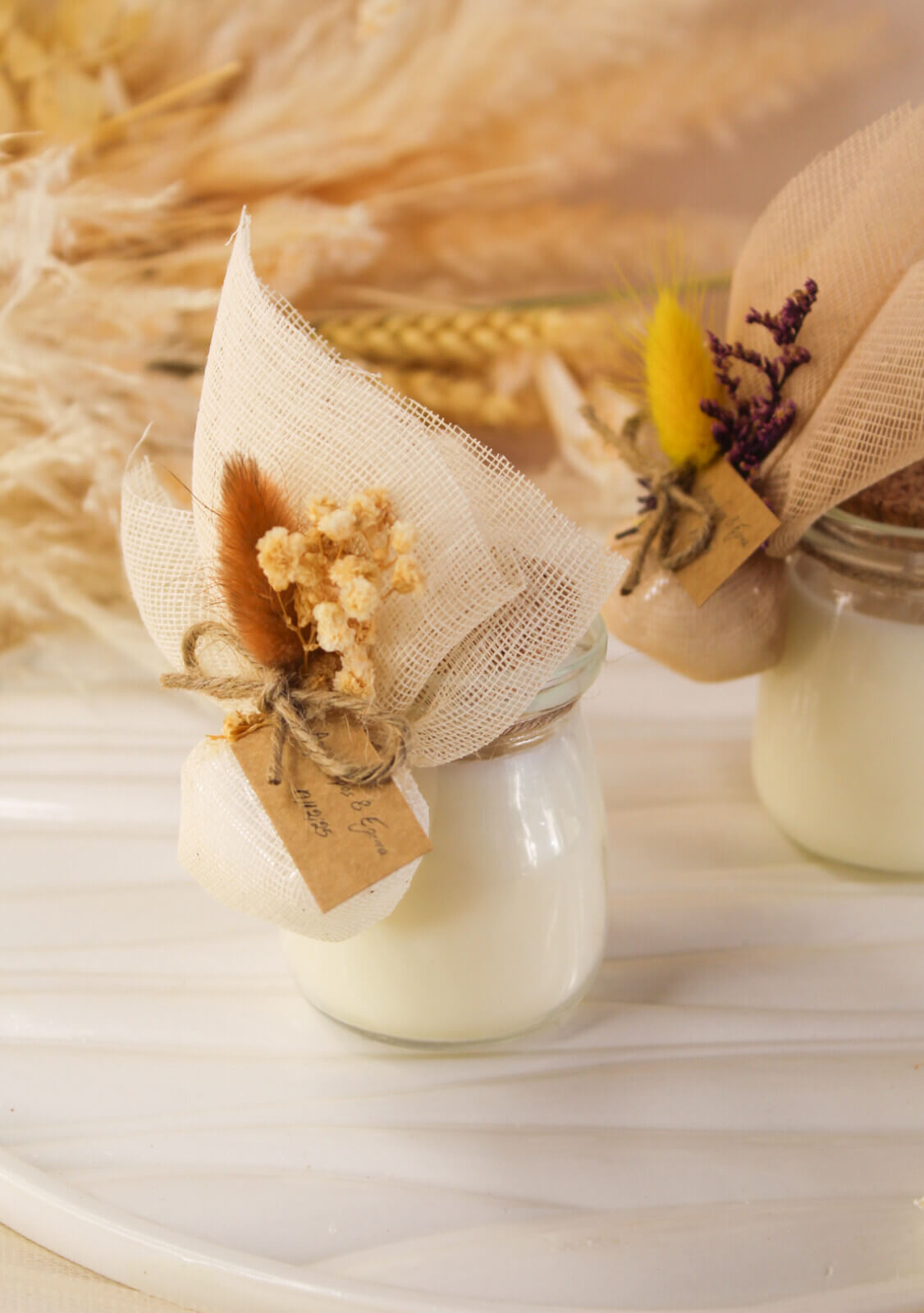 Μπομπονιέρα Γάμου – Βάπτισης Κερί Σε Γυάλινο Βαζάκι Με Φελλό