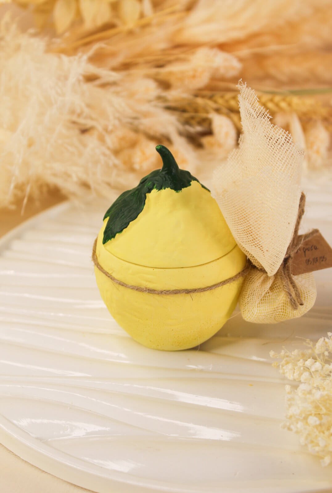 Μπομπονιέρα Βάπτισης Λεμόνι Μπιζουτιέρα ή Αρωματικό Κερί