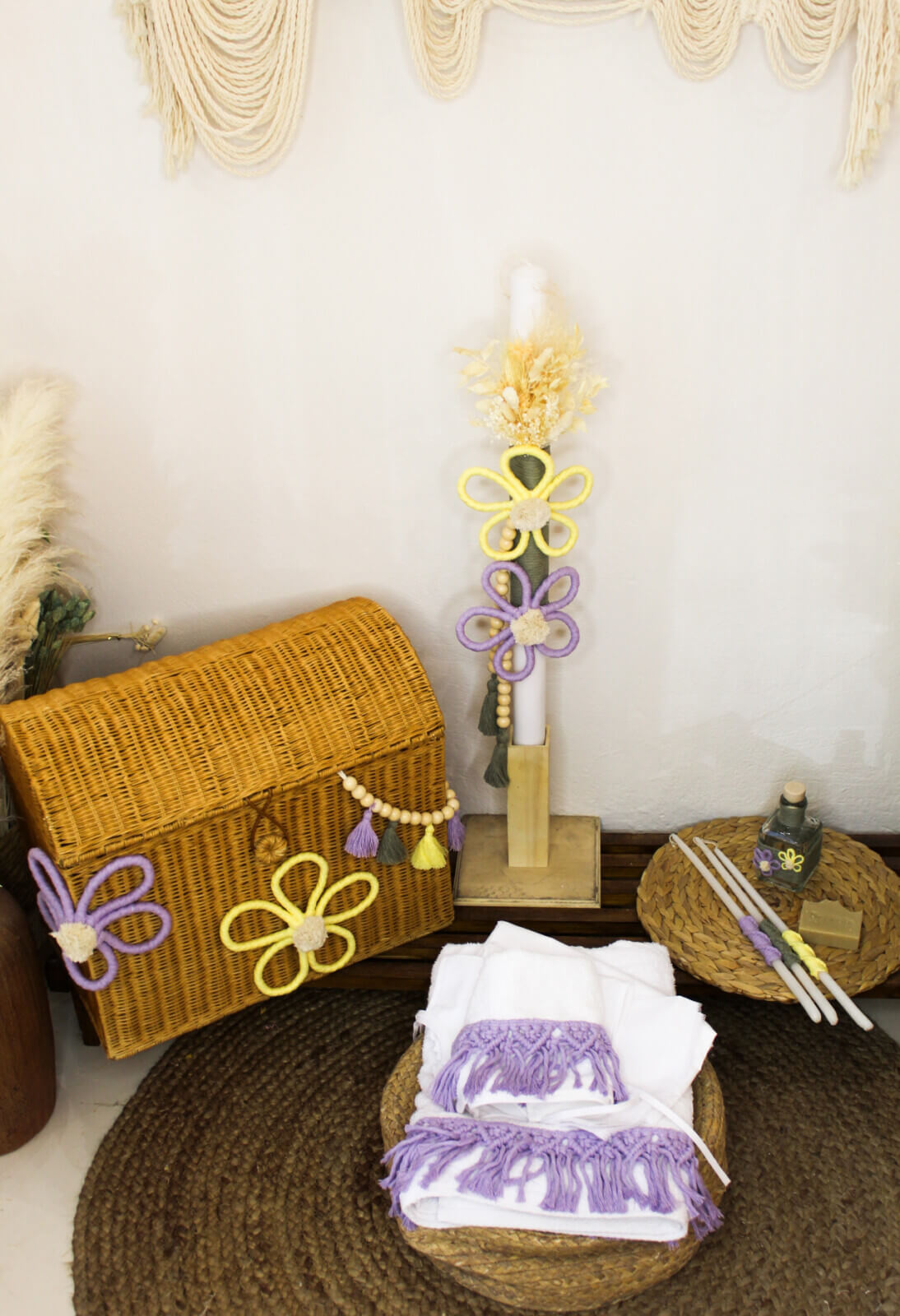 Σετ Νονού Με Ψάθινο Καλάθι Μπαούλο